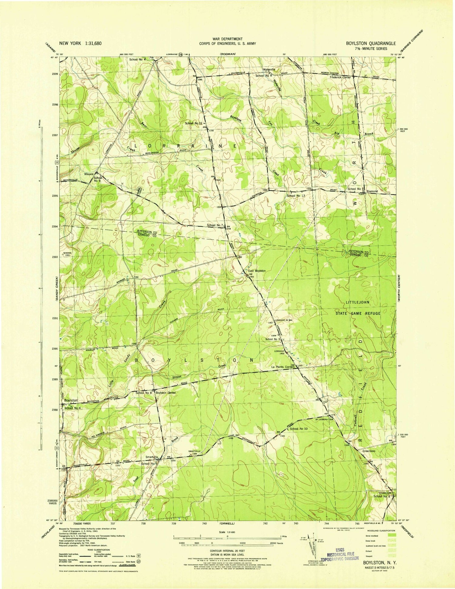 Classic USGS Boylston Center New York 7.5'x7.5' Topo Map Image