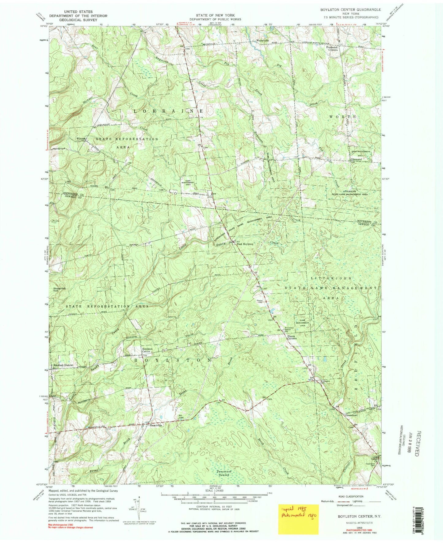 Classic USGS Boylston Center New York 7.5'x7.5' Topo Map Image