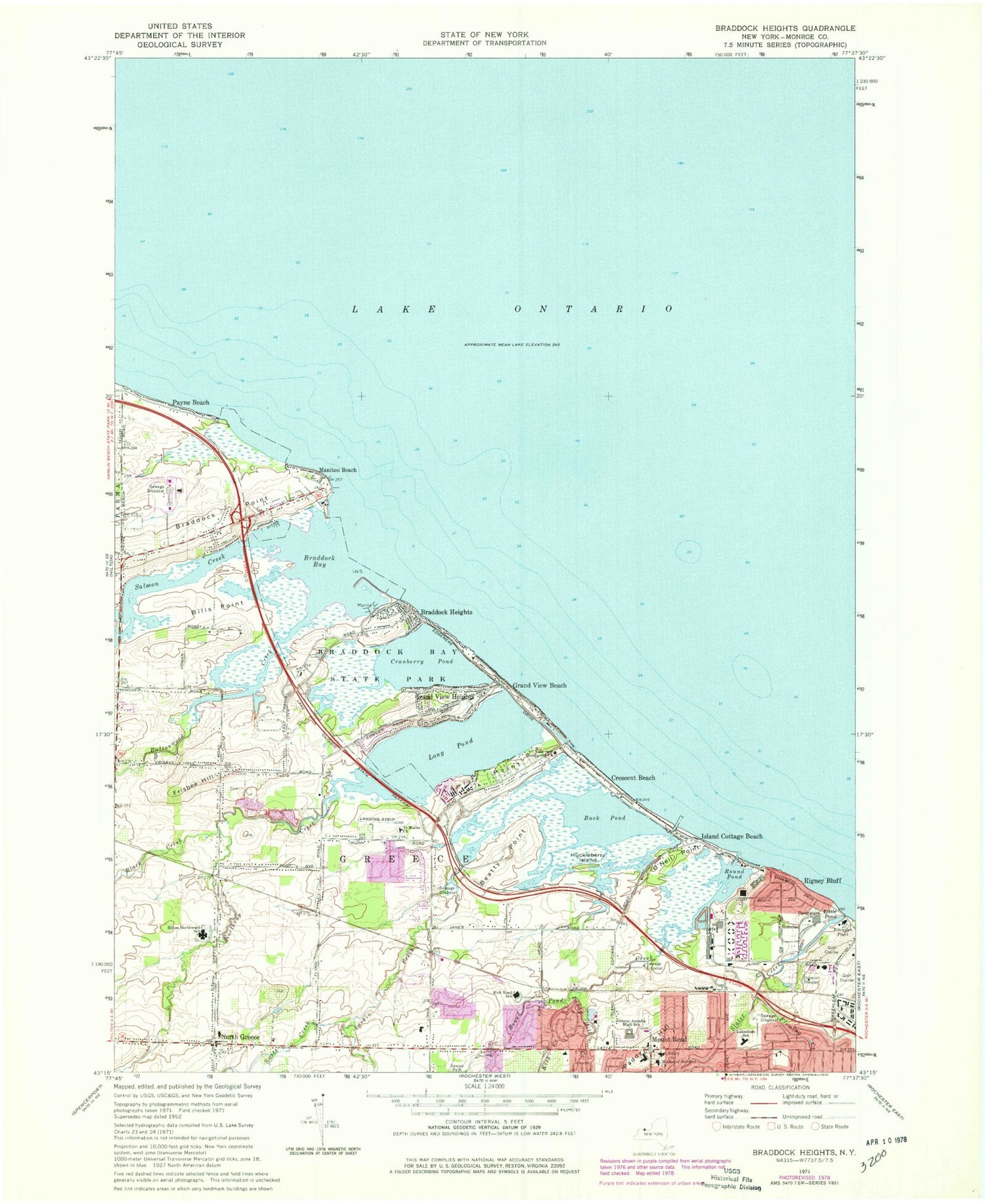 Classic USGS Braddock Heights New York 7.5'x7.5' Topo Map Image