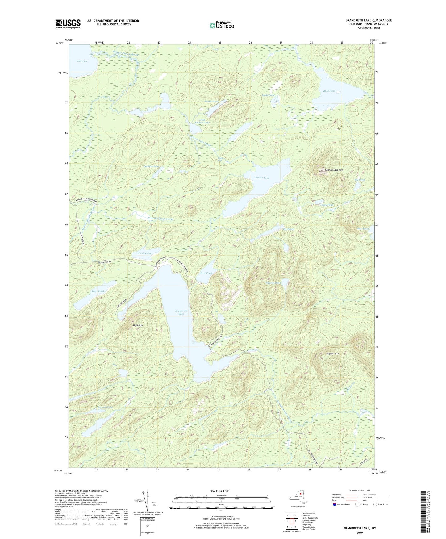 Brandreth Lake New York US Topo Map Image