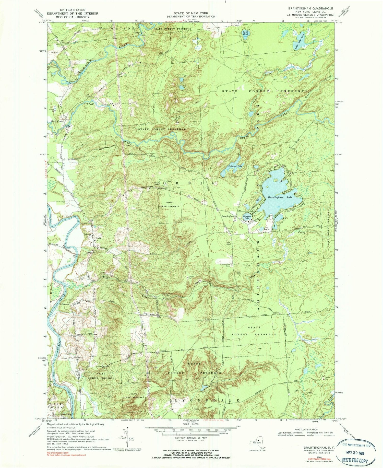 Classic USGS Brantingham New York 7.5'x7.5' Topo Map Image
