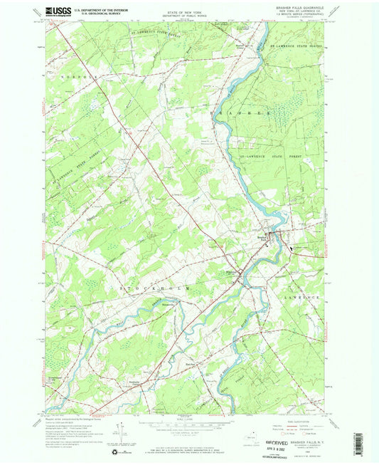 Classic USGS Brasher Falls New York 7.5'x7.5' Topo Map Image