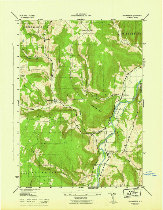 Classic USGS Breakabeen New York 7.5'x7.5' Topo Map Image