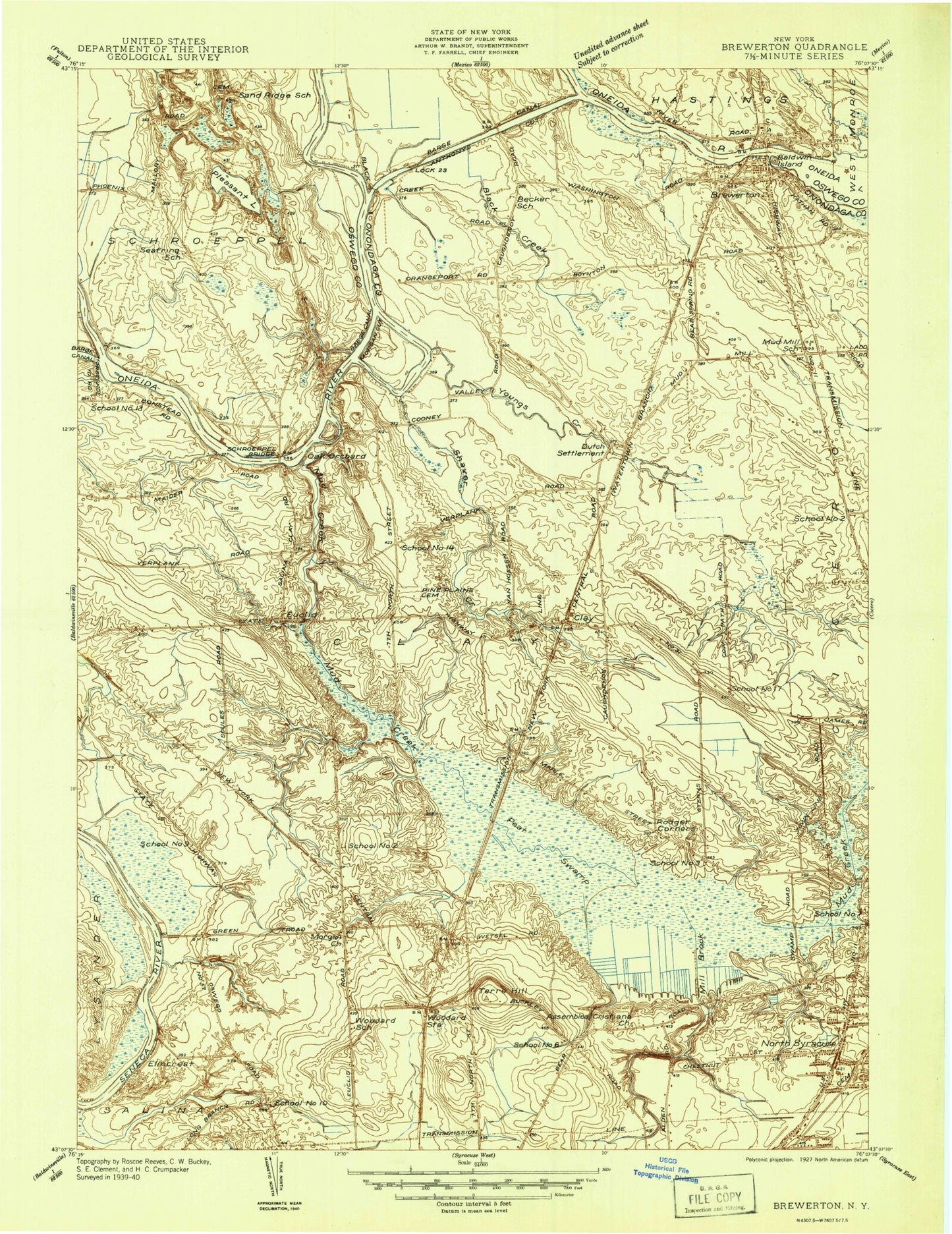 Classic USGS Brewerton New York 7.5'x7.5' Topo Map Image