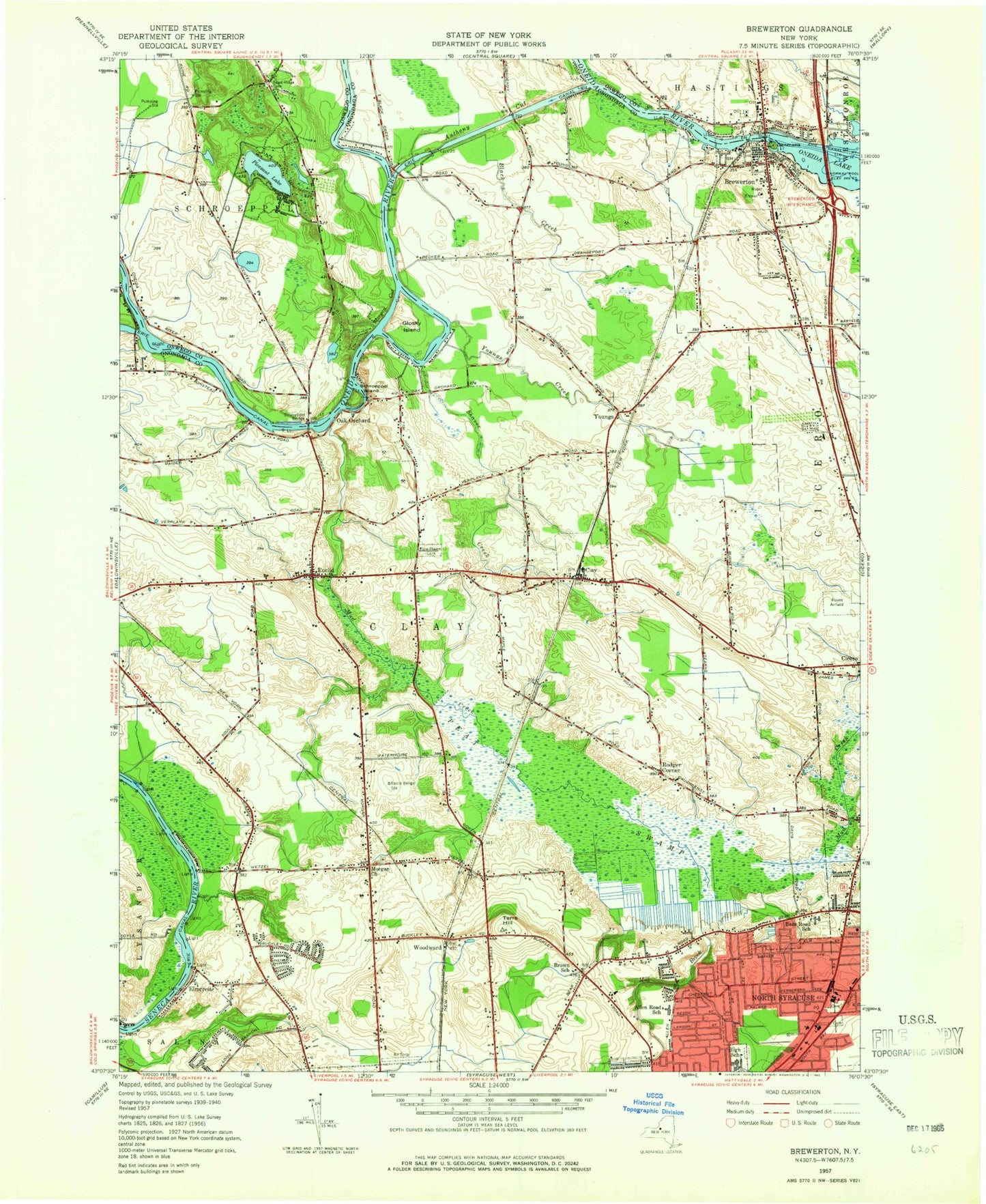 Classic USGS Brewerton New York 7.5'x7.5' Topo Map Image