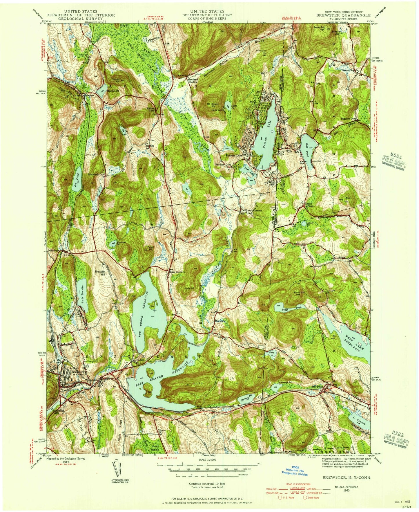 Classic USGS Brewster New York 7.5'x7.5' Topo Map Image