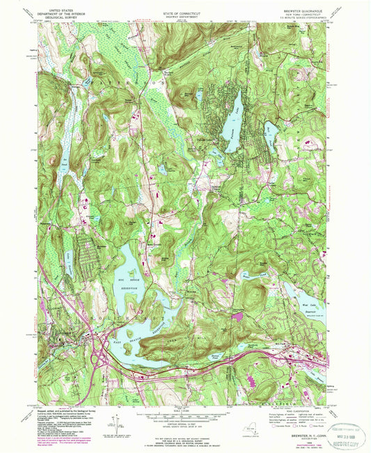 Classic USGS Brewster New York 7.5'x7.5' Topo Map Image