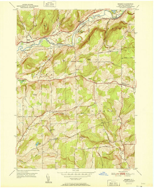 Classic USGS Brisben New York 7.5'x7.5' Topo Map Image