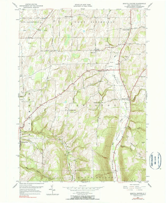 Classic USGS Bristol Center New York 7.5'x7.5' Topo Map Image