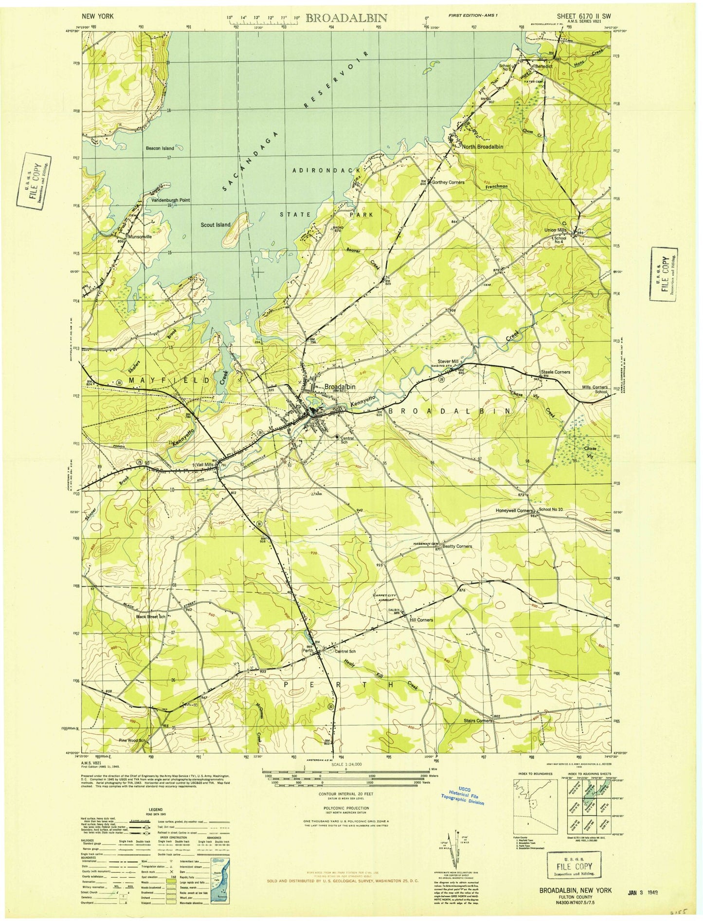 Classic USGS Broadalbin New York 7.5'x7.5' Topo Map Image