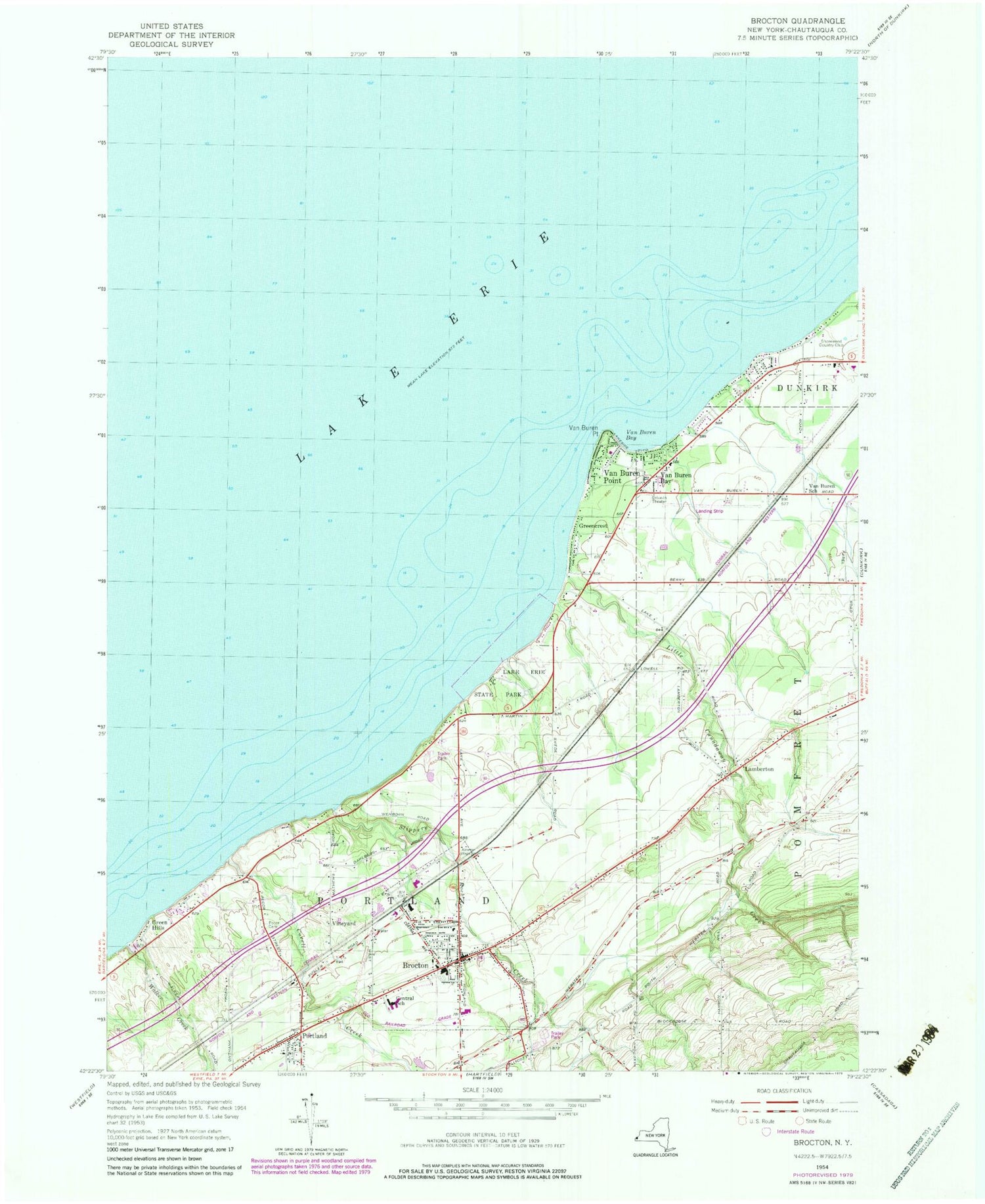 Classic USGS Brocton New York 7.5'x7.5' Topo Map Image