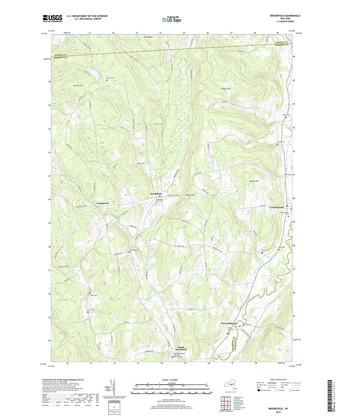 Brookfield New York US Topo Map Image