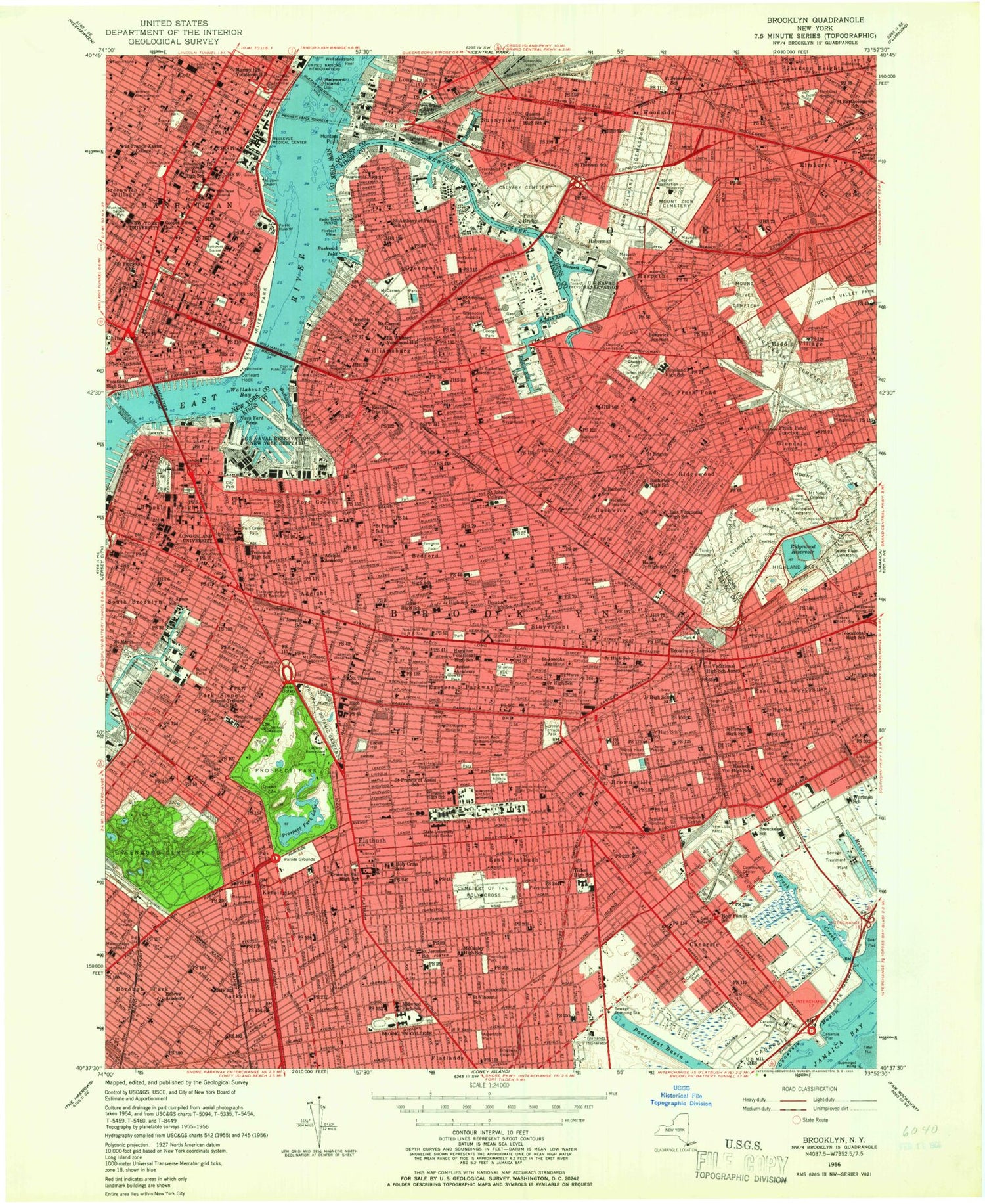 USGS Classic Brooklyn New York 7.5'x7.5' Topo Map Image