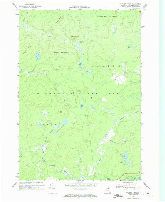 Classic USGS Brother Ponds New York 7.5'x7.5' Topo Map Image