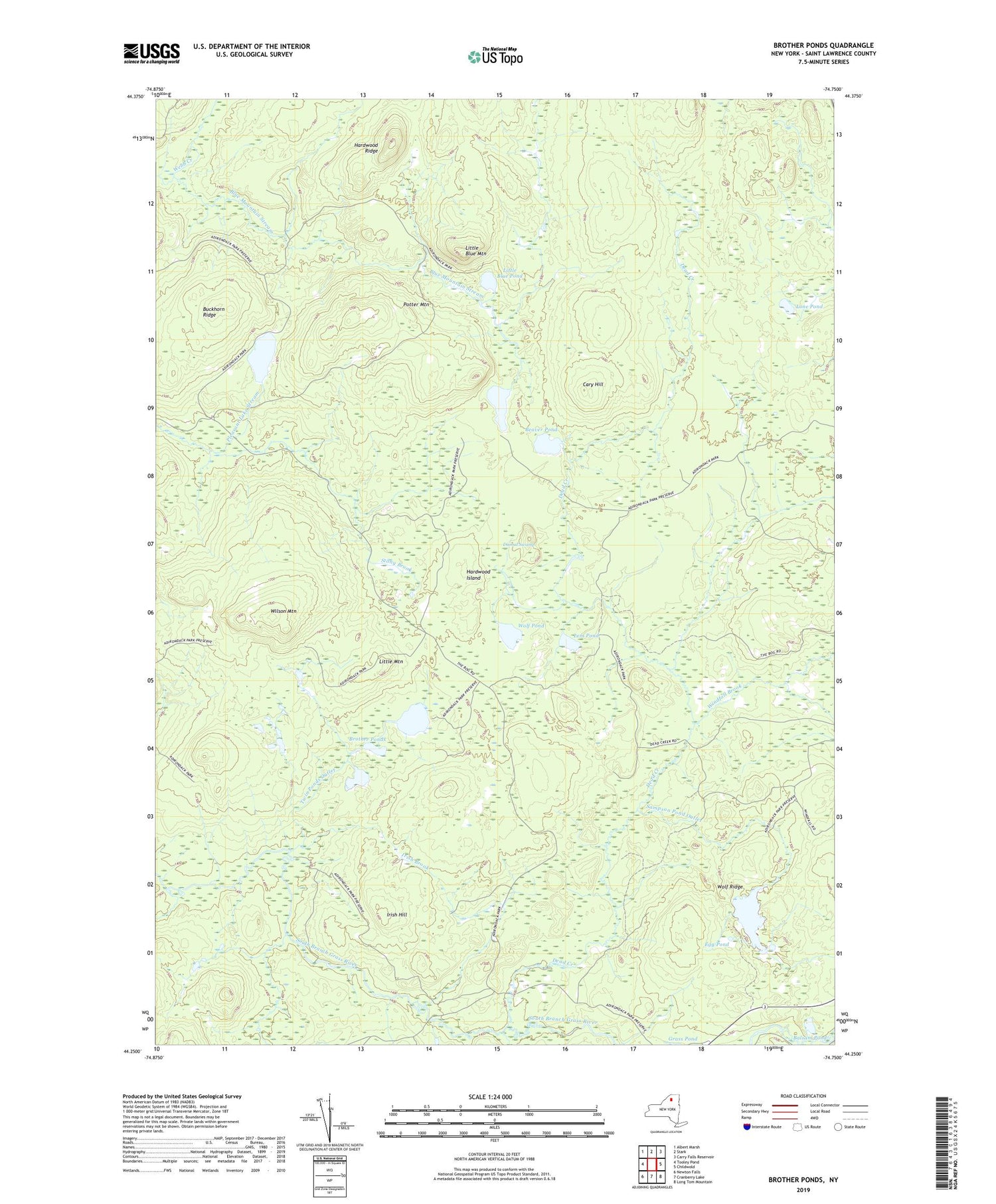 Brother Ponds New York US Topo Map Image