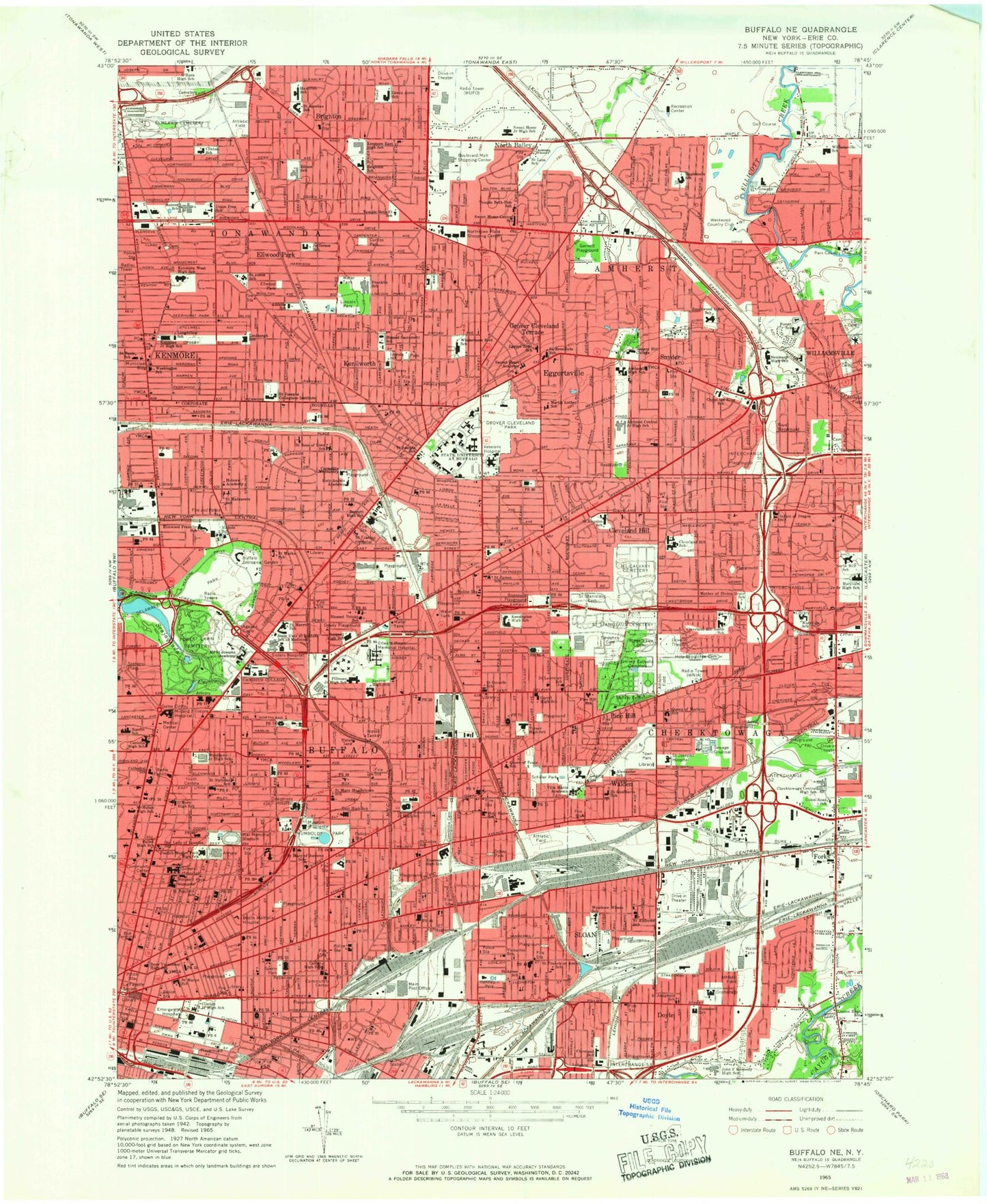 Classic USGS Buffalo NE New York 7.5'x7.5' Topo Map Image