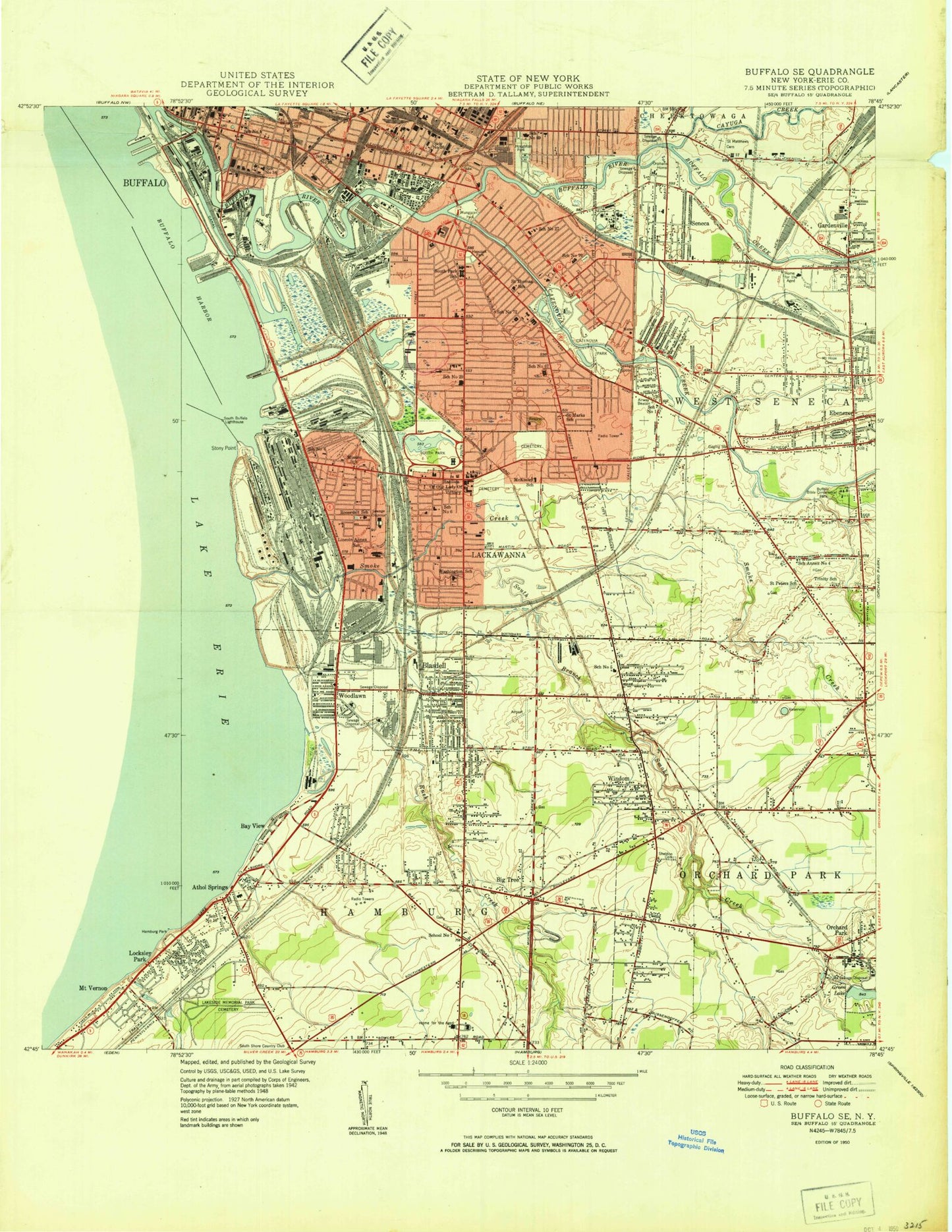 Classic USGS Buffalo SE New York 7.5'x7.5' Topo Map Image