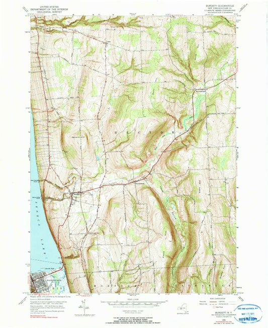 Classic USGS Burdett New York 7.5'x7.5' Topo Map Image