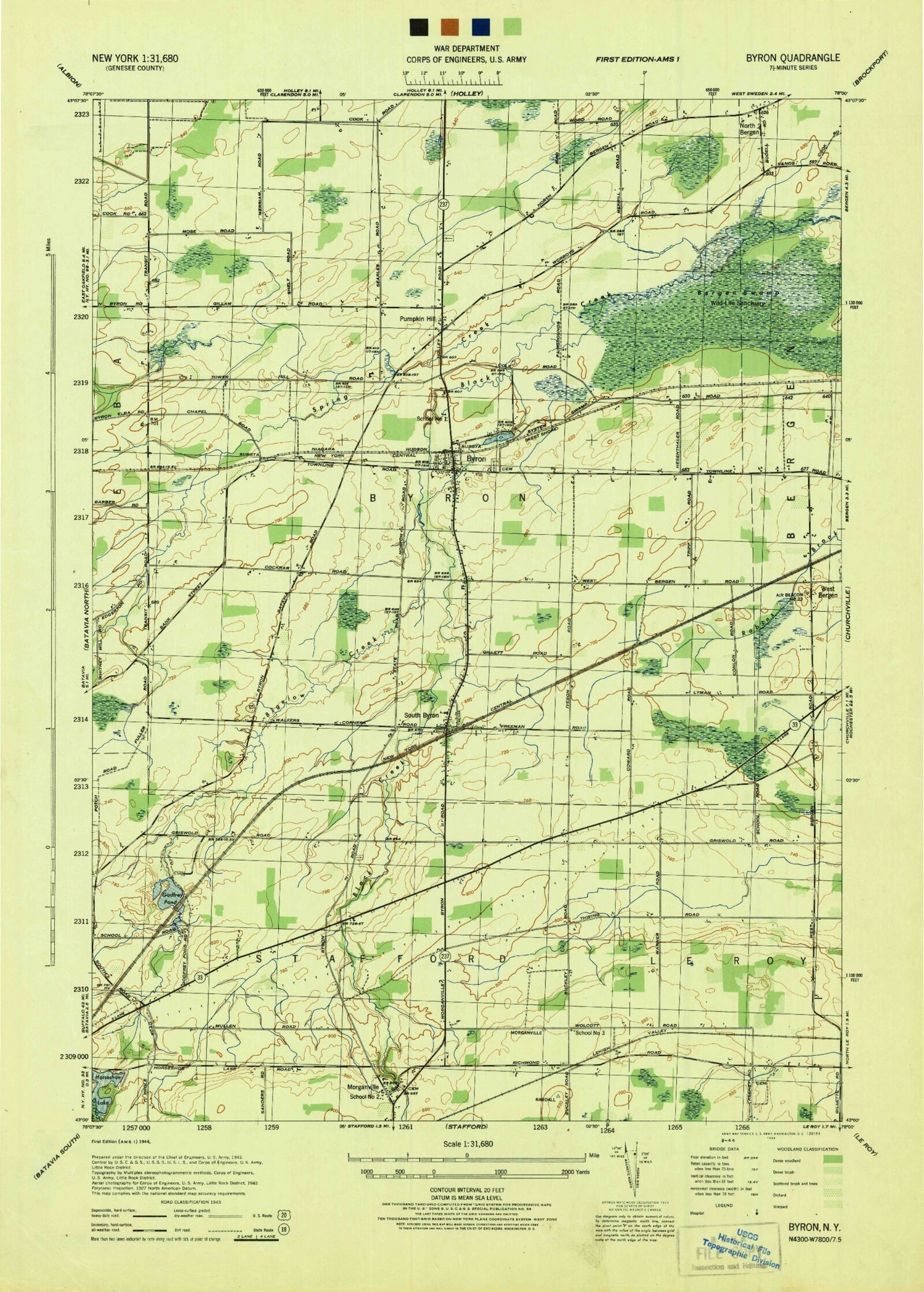 Classic USGS Byron New York 7.5'x7.5' Topo Map Image