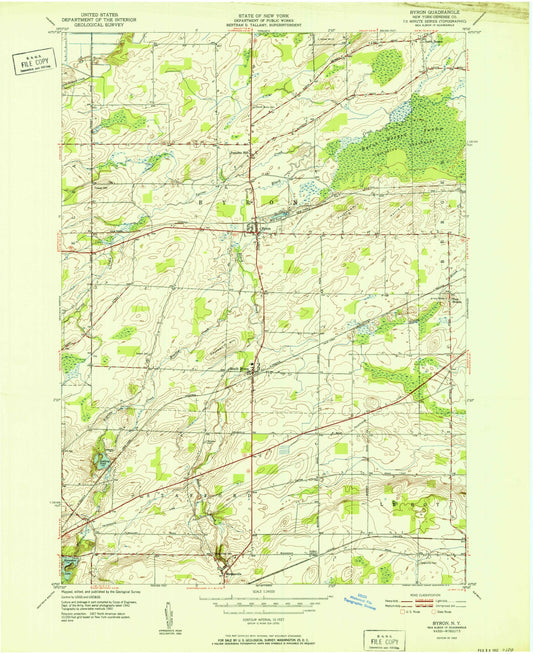 Classic USGS Byron New York 7.5'x7.5' Topo Map Image