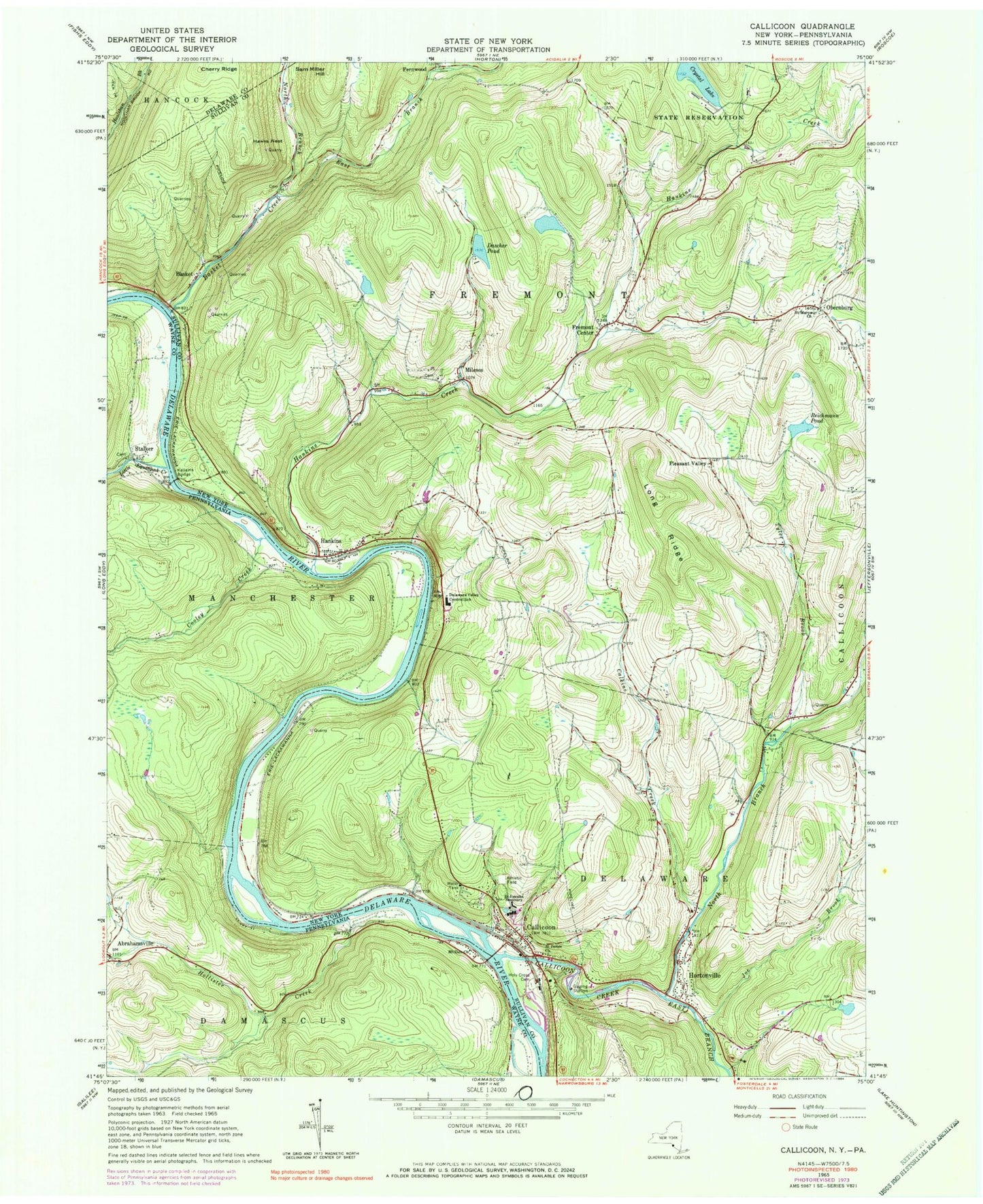 Classic USGS Callicoon New York 7.5'x7.5' Topo Map Image