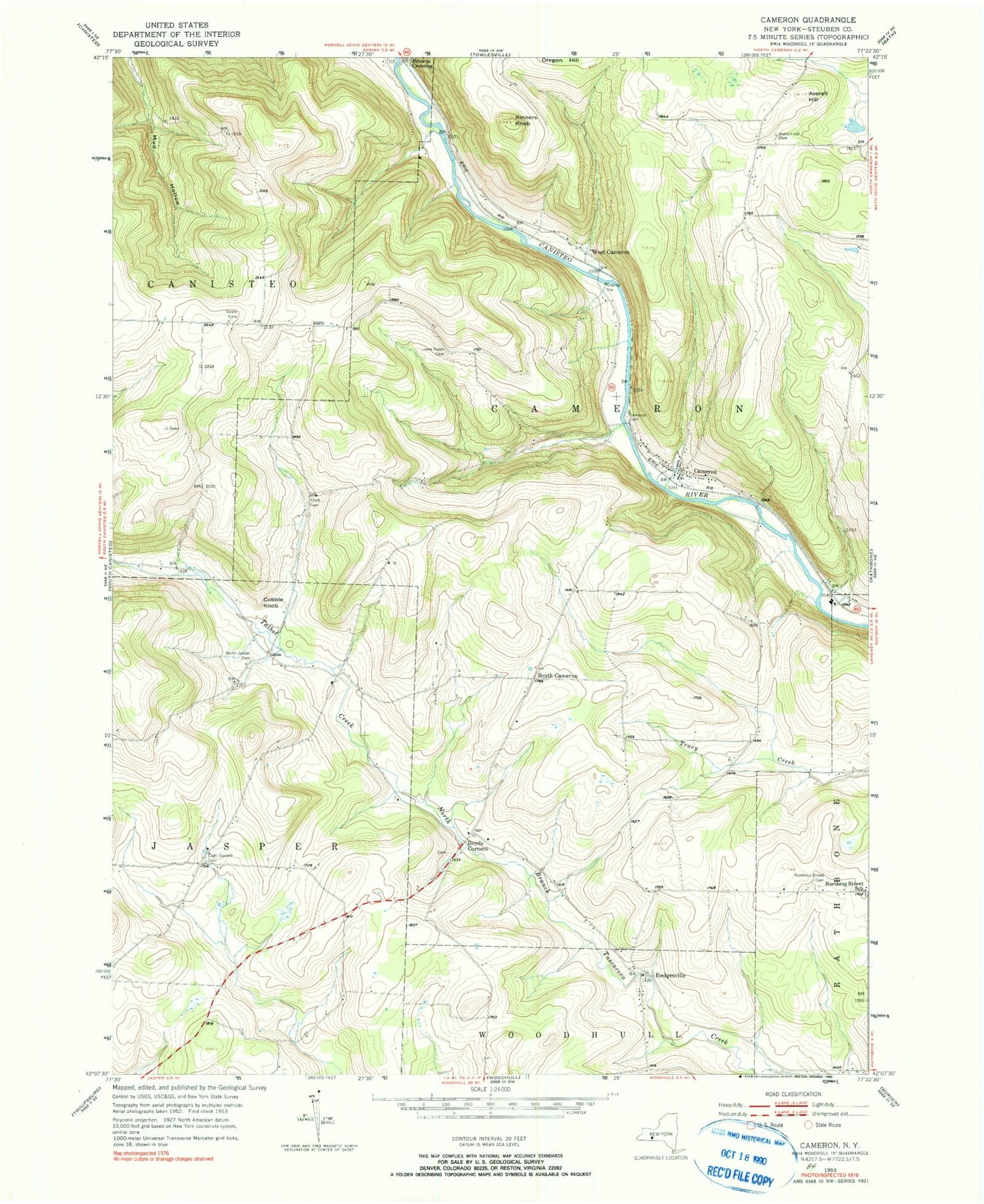 Classic USGS Cameron New York 7.5'x7.5' Topo Map Image