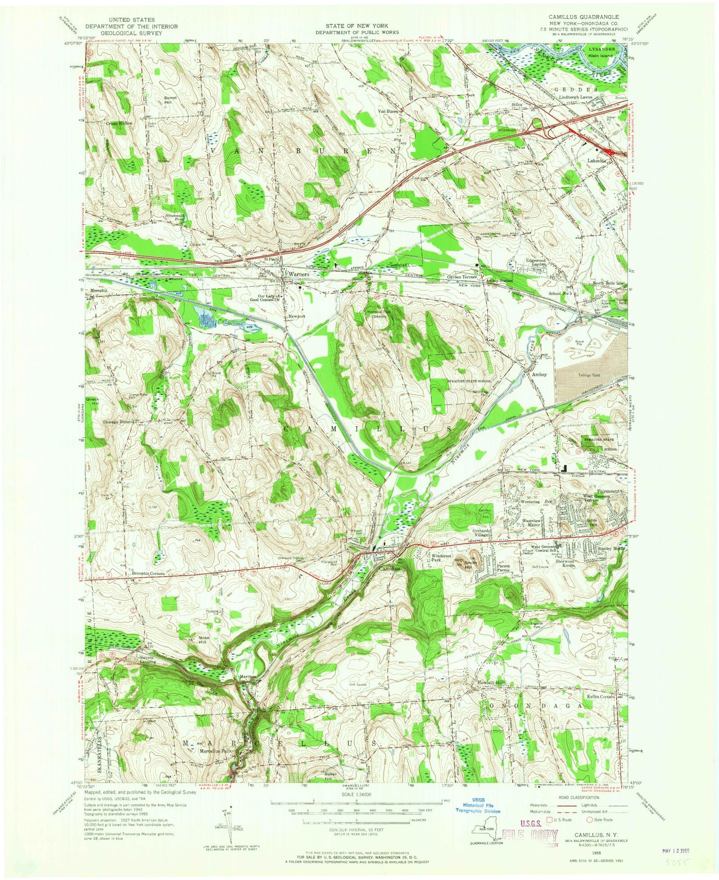 Classic USGS Camillus New York 7.5'x7.5' Topo Map Image
