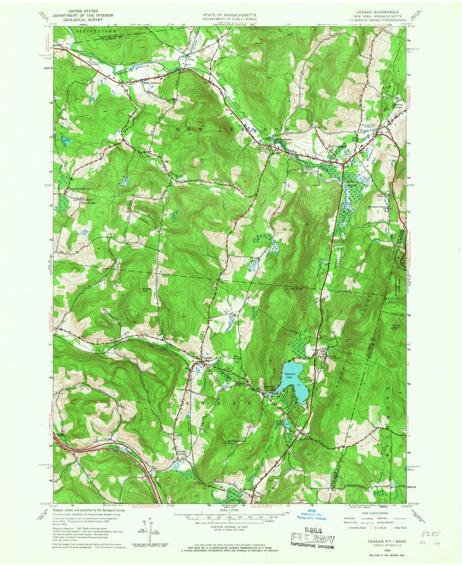 Classic USGS Canaan New York 7.5'x7.5' Topo Map Image