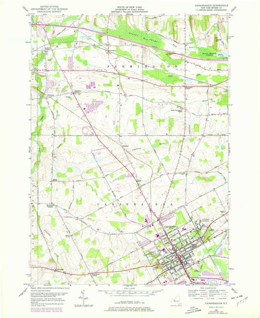 Classic USGS Canandaigua New York 7.5'x7.5' Topo Map Image