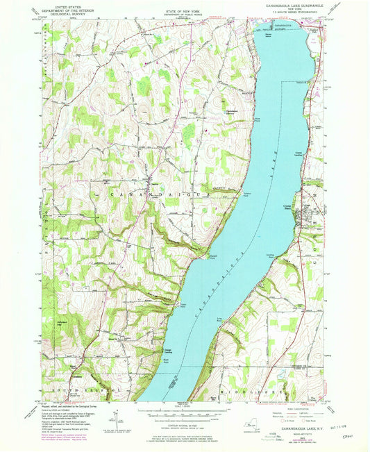 Classic USGS Canandaigua Lake New York 7.5'x7.5' Topo Map Image