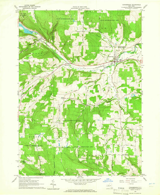 Classic USGS Canaseraga New York 7.5'x7.5' Topo Map Image