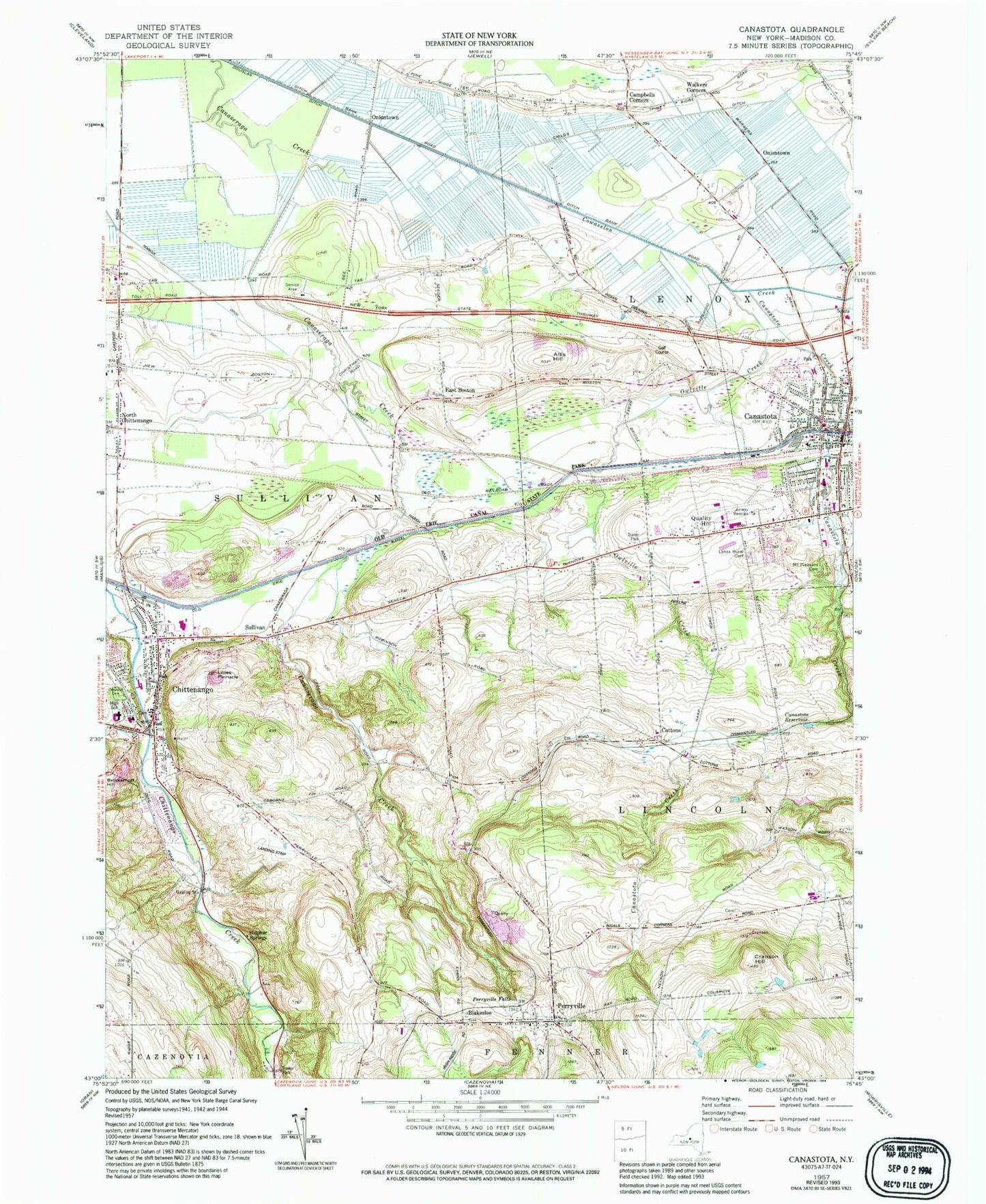 Classic USGS Canastota New York 7.5'x7.5' Topo Map Image