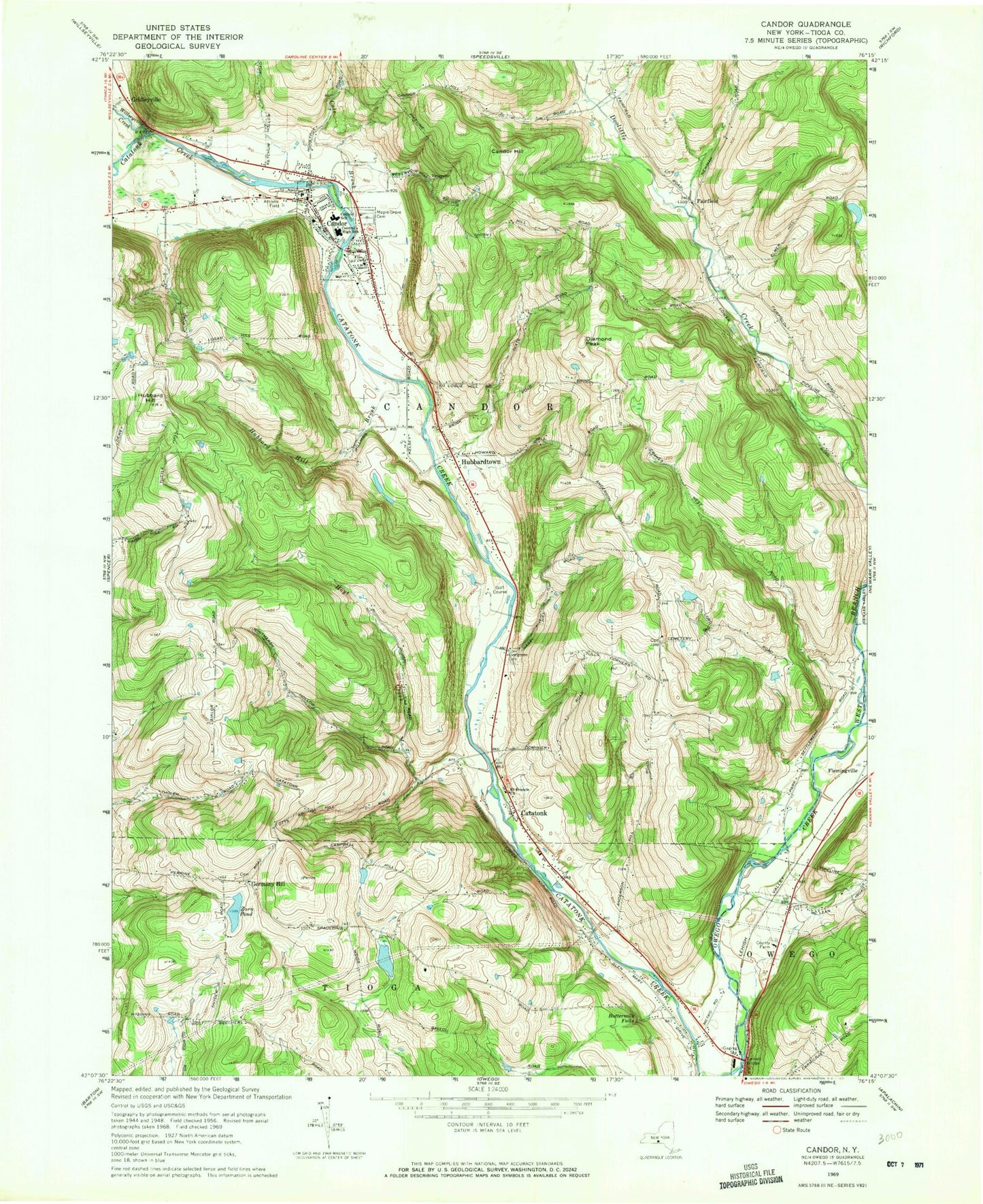 Classic USGS Candor New York 7.5'x7.5' Topo Map Image