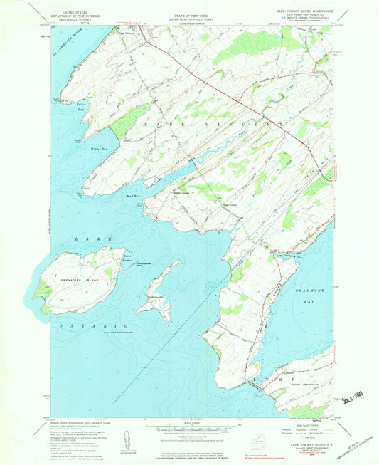 Classic USGS Cape Vincent South New York 7.5'x7.5' Topo Map Image