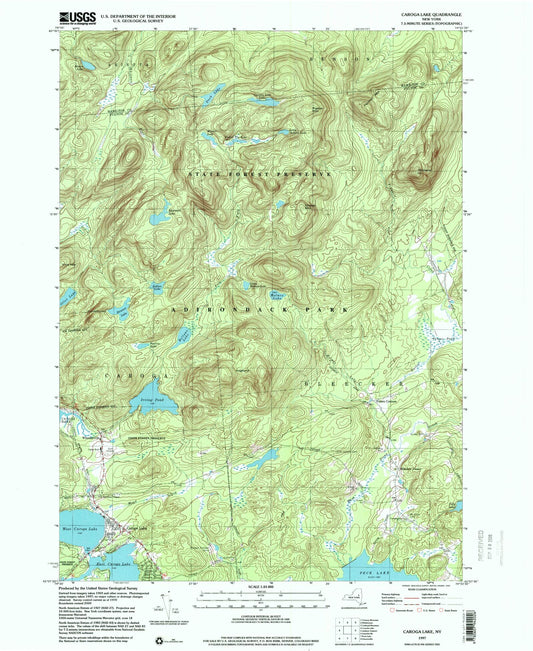 Classic USGS Caroga Lake New York 7.5'x7.5' Topo Map Image