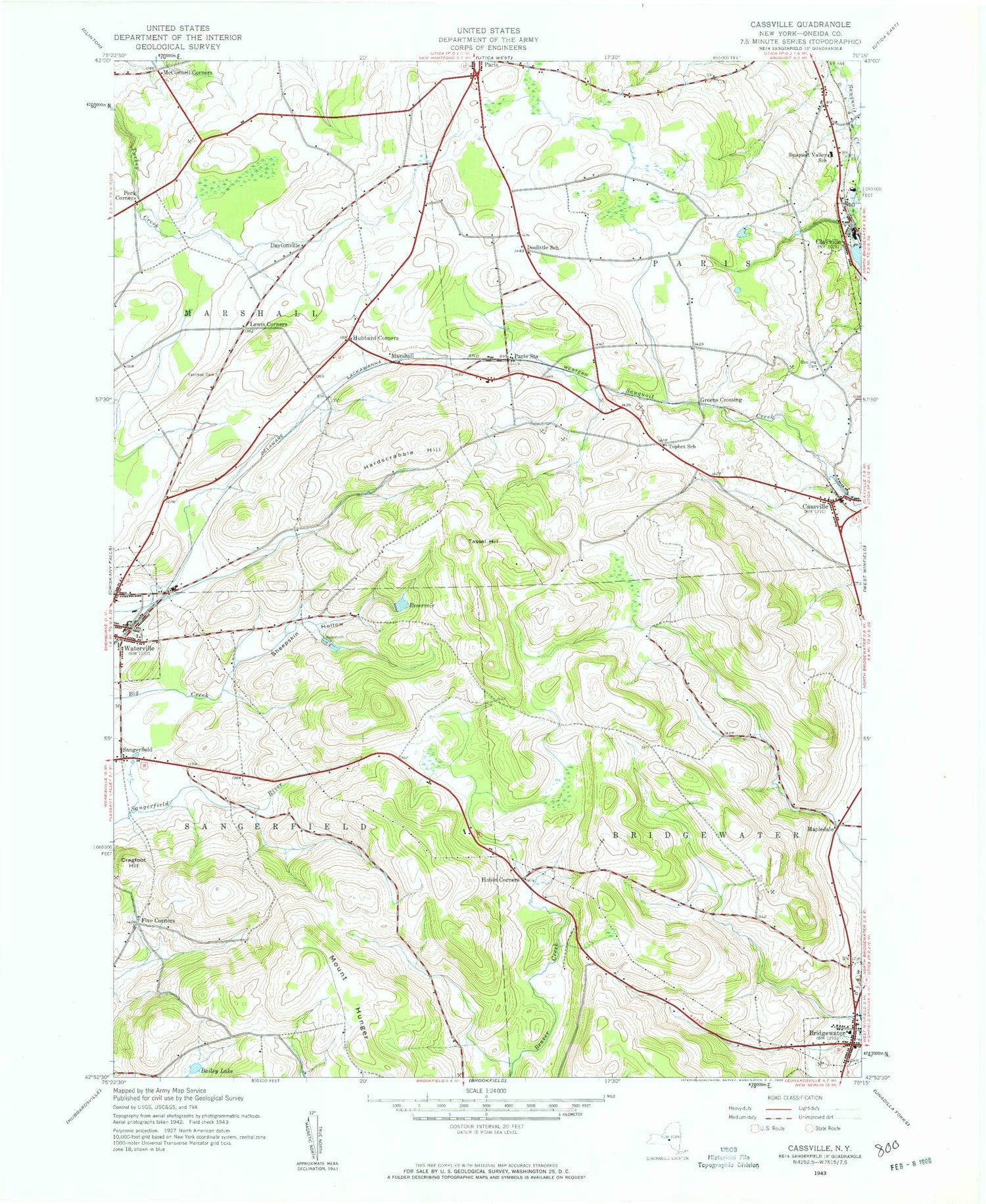 Classic USGS Cassville New York 7.5'x7.5' Topo Map Image