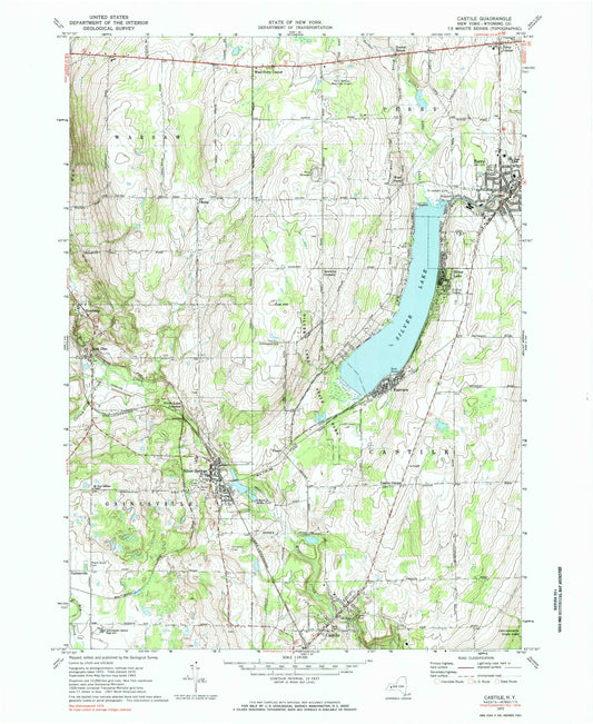 Classic USGS Castile New York 7.5'x7.5' Topo Map Image
