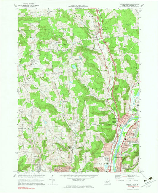 Classic USGS Castle Creek New York 7.5'x7.5' Topo Map Image