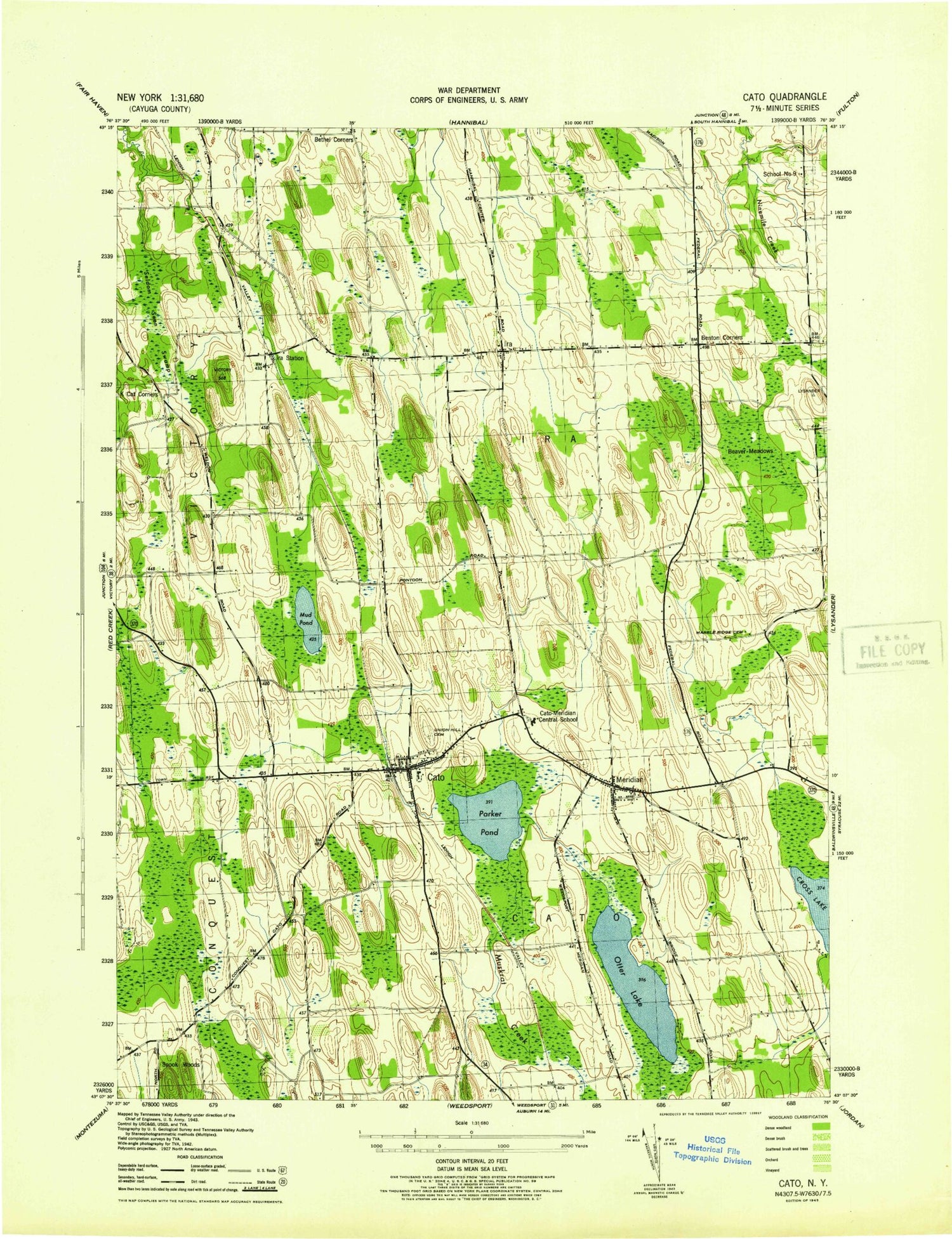 Classic USGS Cato New York 7.5'x7.5' Topo Map Image