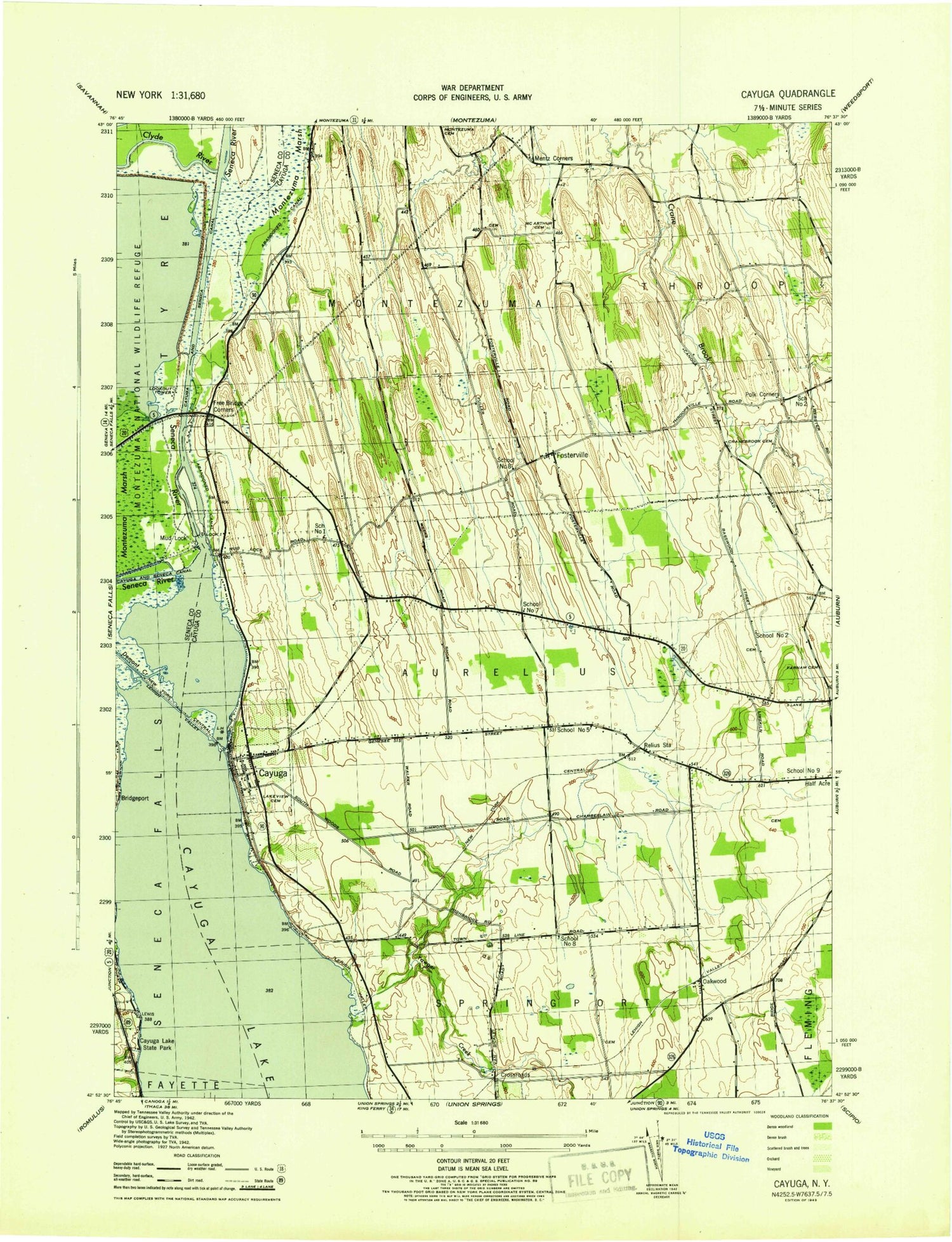 Classic USGS Cayuga New York 7.5'x7.5' Topo Map Image