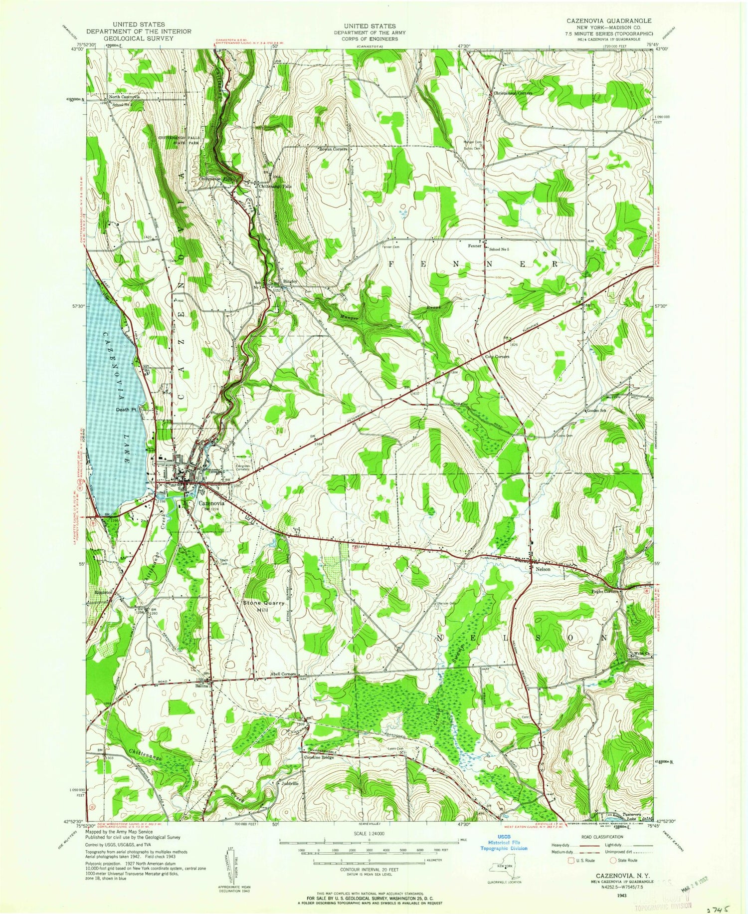 Classic USGS Cazenovia New York 7.5'x7.5' Topo Map Image