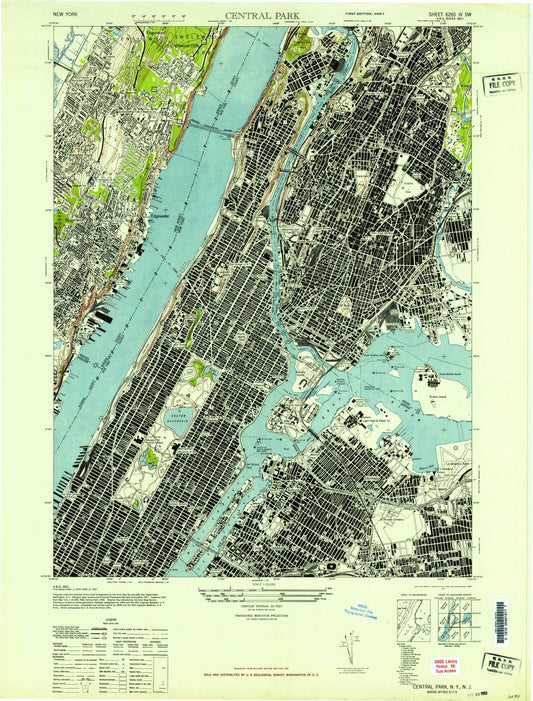 USGS Classic Central Park New York 7.5'x7.5' Topo Map Image