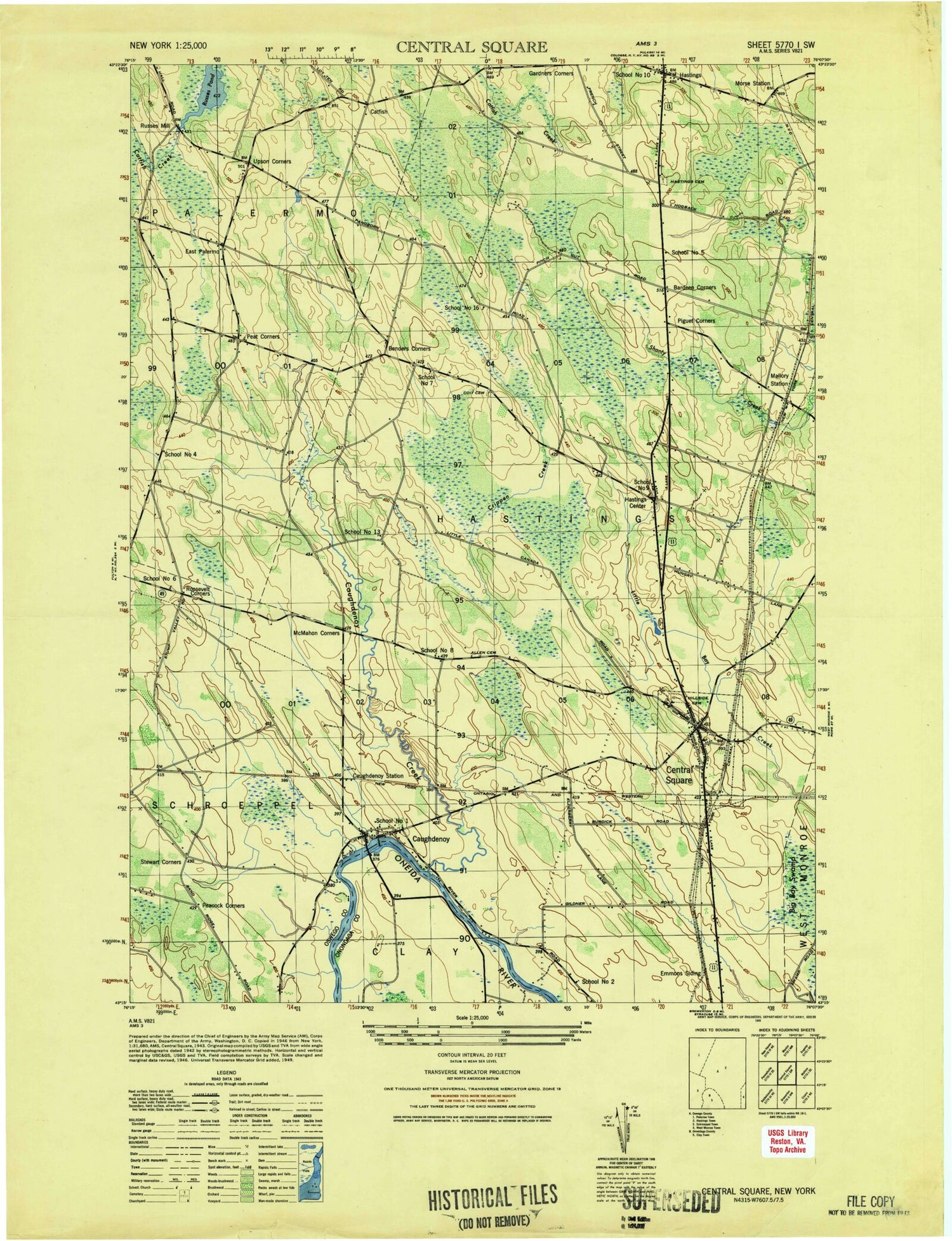 Classic USGS Central Square New York 7.5'x7.5' Topo Map Image