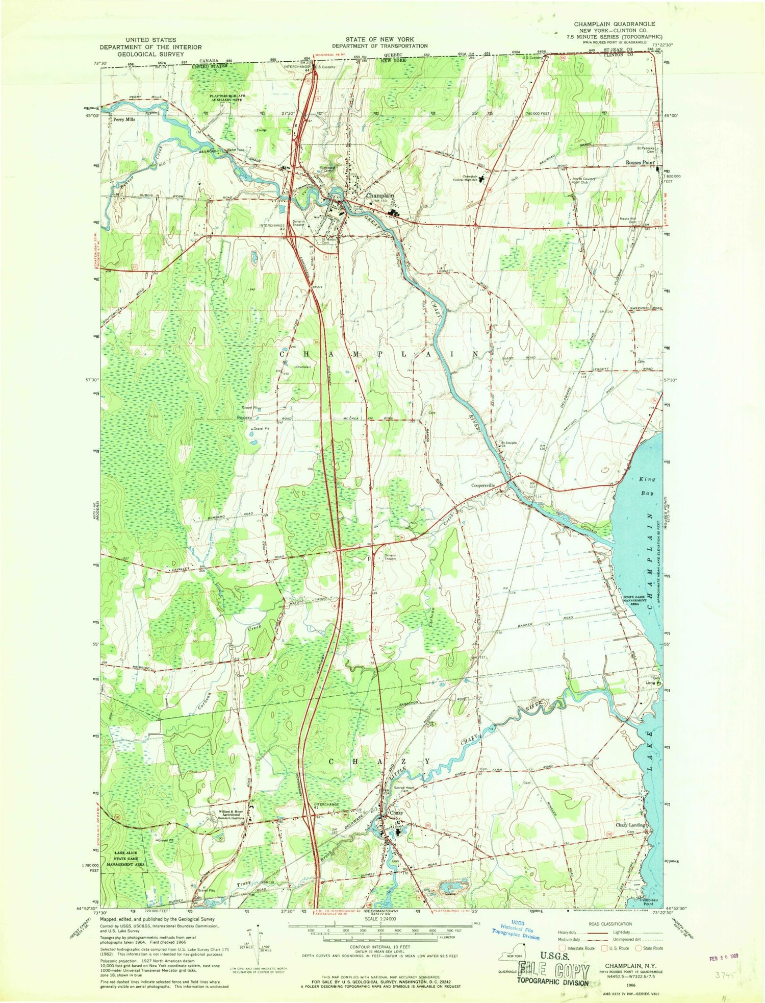 Classic USGS Champlain New York 7.5'x7.5' Topo Map Image