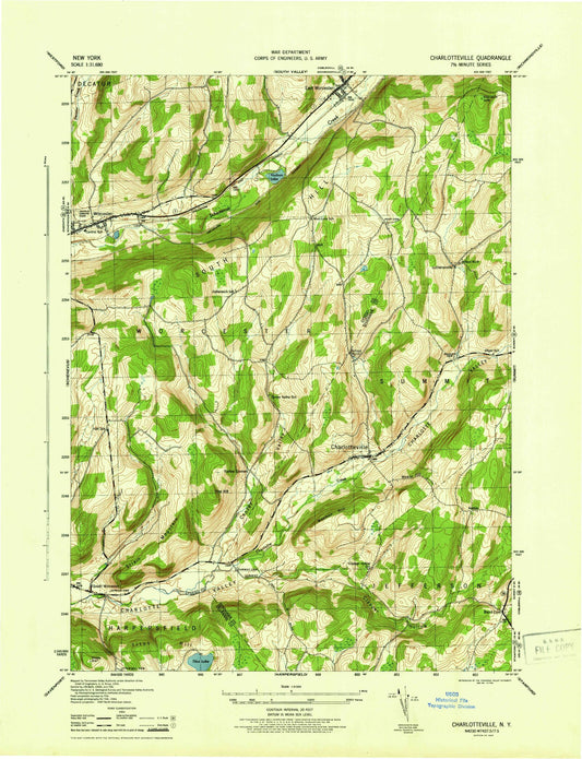 Classic USGS Charlotteville New York 7.5'x7.5' Topo Map Image