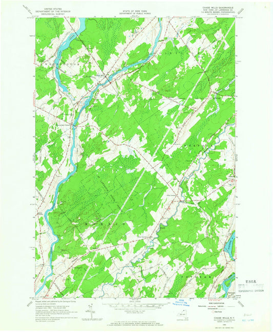 Classic USGS Chase Mills New York 7.5'x7.5' Topo Map Image