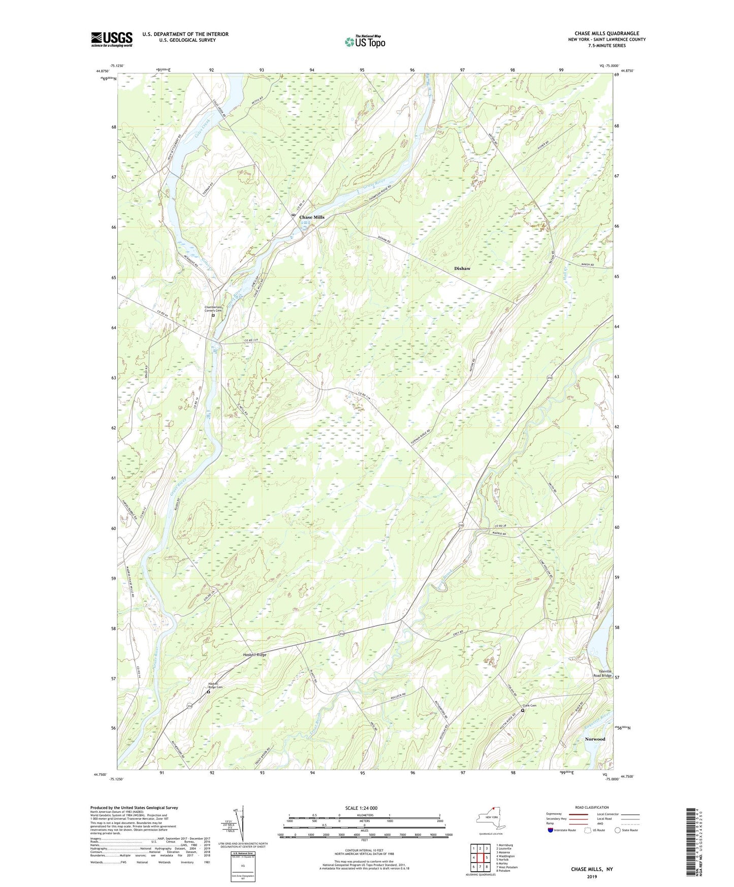 Chase Mills New York US Topo Map Image