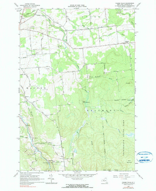 Classic USGS Chasm Falls New York 7.5'x7.5' Topo Map Image