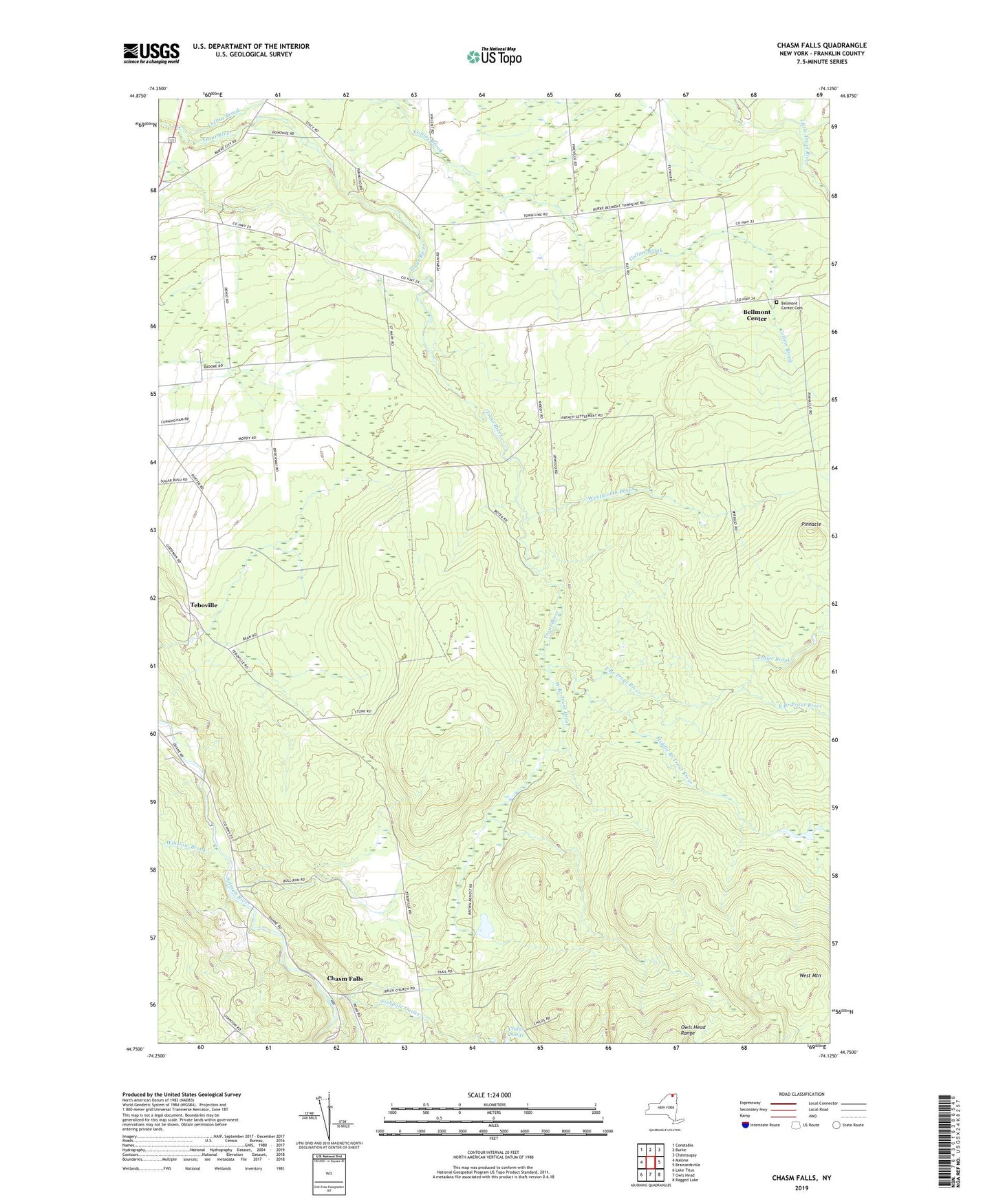 Chasm Falls New York US Topo Map Image