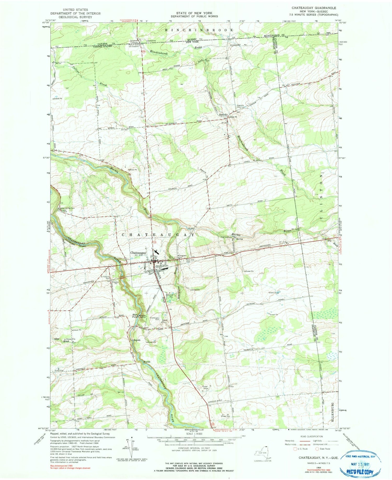 Classic USGS Chateaugay New York 7.5'x7.5' Topo Map Image